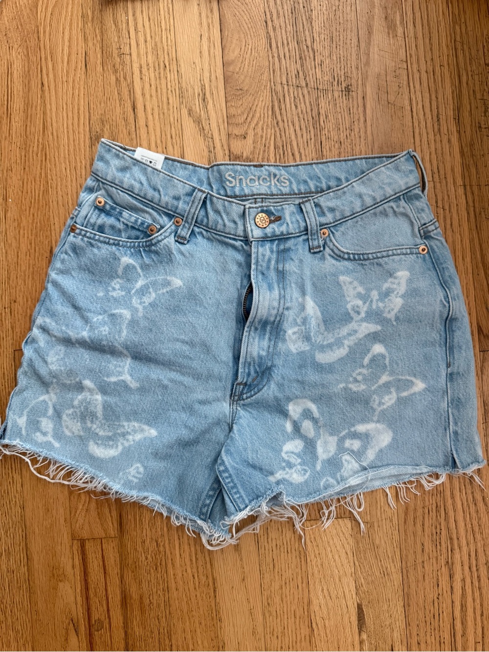 MOTHER Light Blue Butterfly High-Rise Denim Shorts